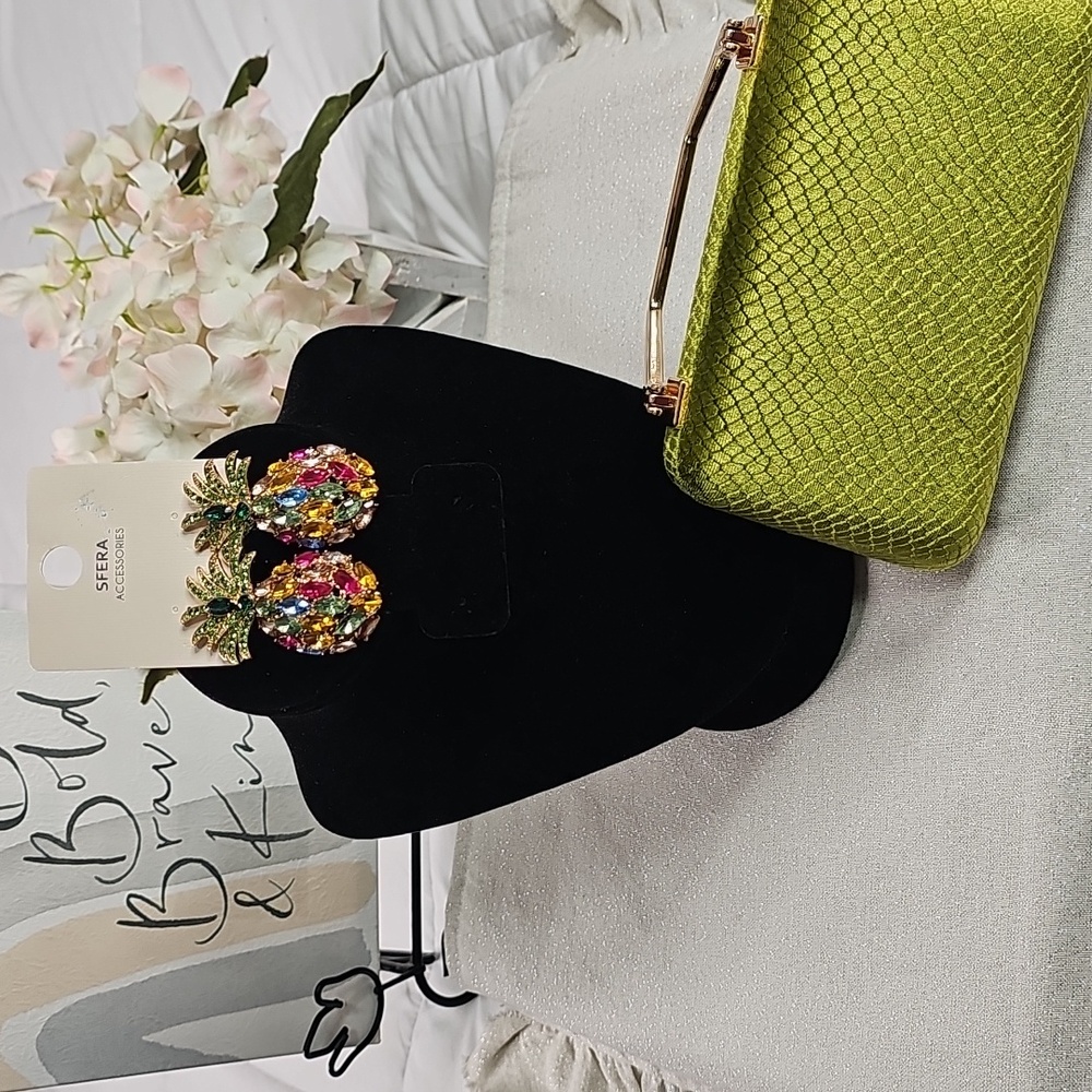 Earrings Pineple with Multicolored Stones Elegant Wear Vacation Resortwear Beach - Picture 3 of 10